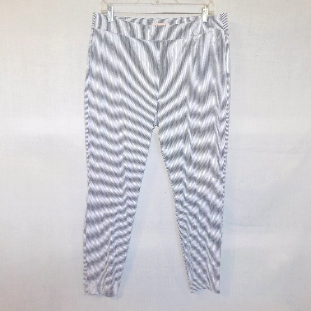 Nanette Lepore Blue White Pinstripe Striped Crop Pull On Pants Womens L